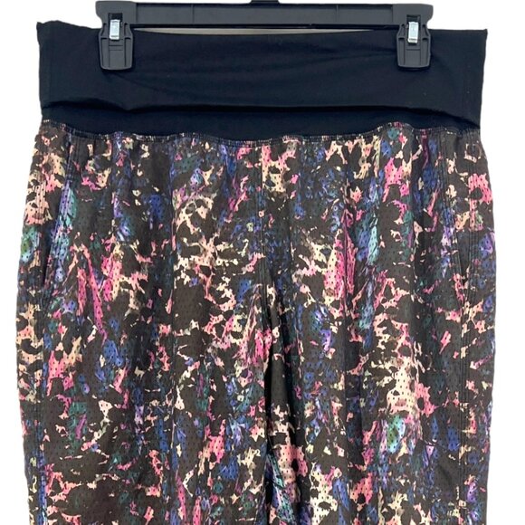 Lululemon Om Pant Pull On Fold Over Pants Floral Sport Black Size 10 Pre-Loved - Picture 3 of 6